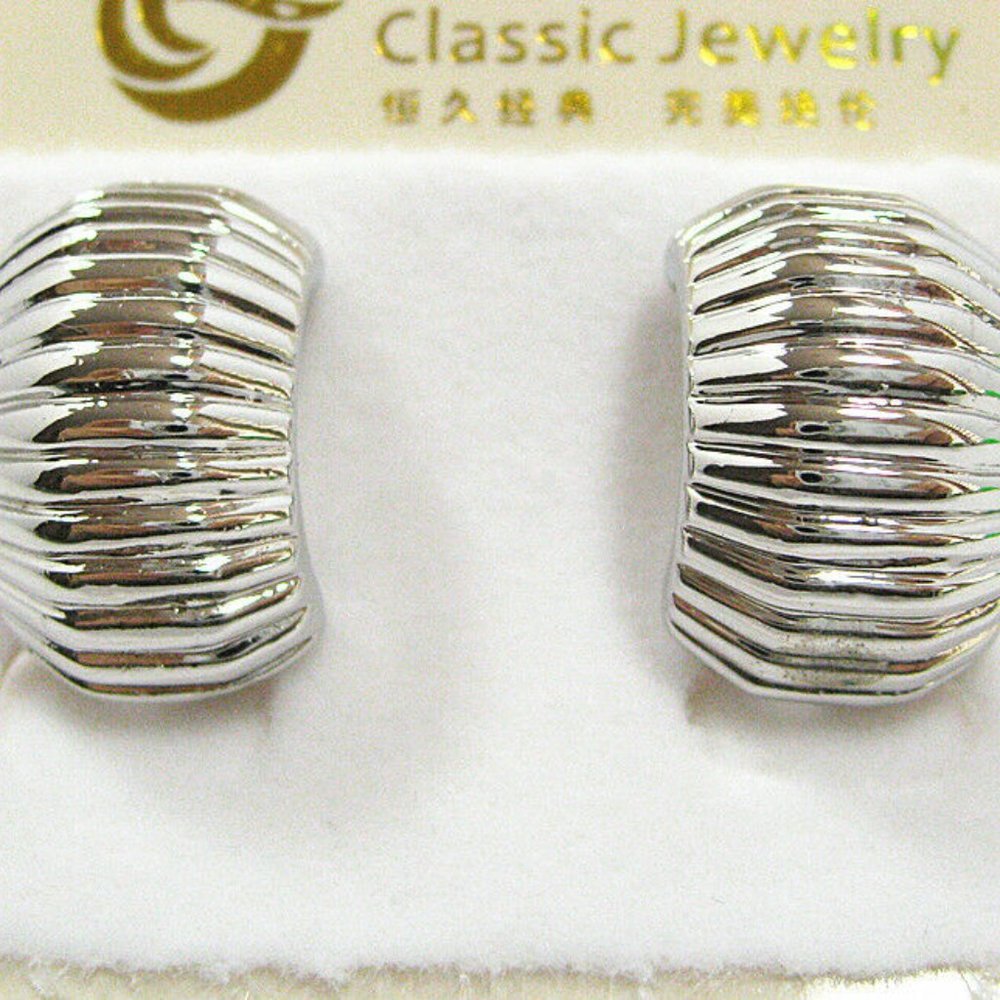 18k White Gold Plated Hoop Earrings Omega Back - Picture 2 of 5
